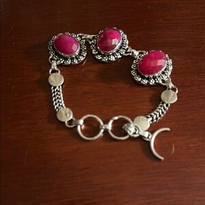 Elegant  Sterling Silver 925 Ruby Chain Bracelet Overlay Boho Stone Red Pink.